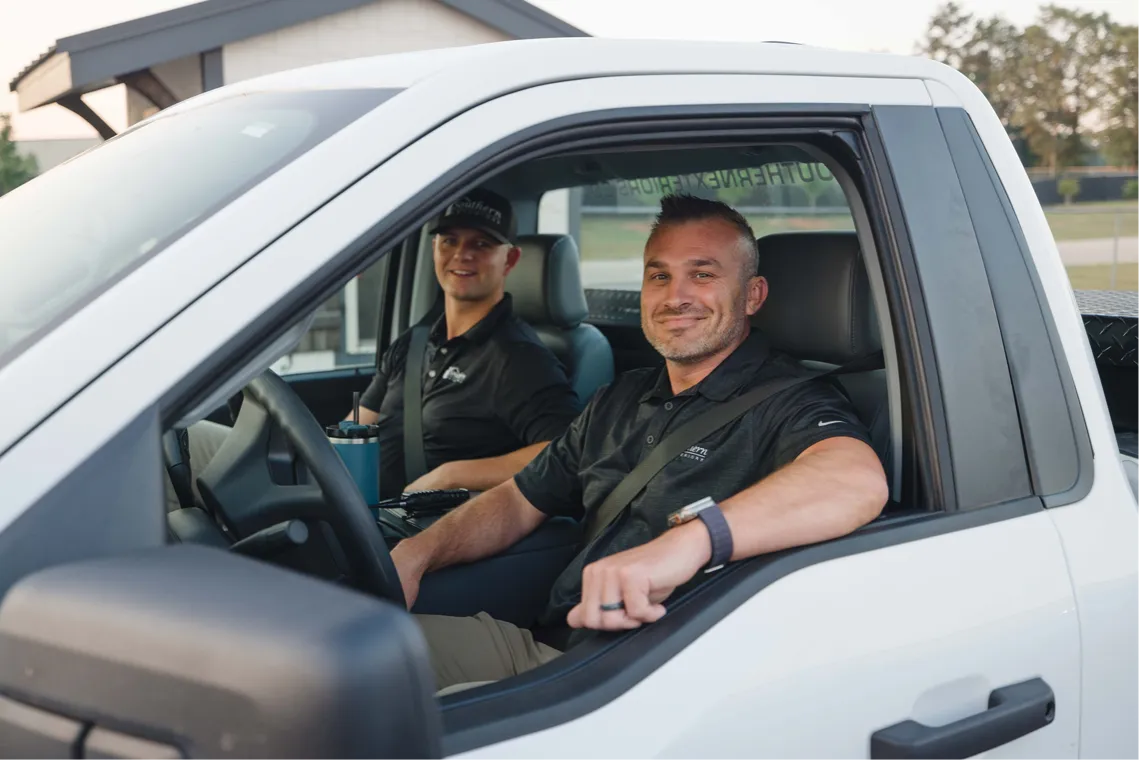 Southern Exteriors crew heading to job site